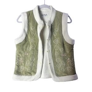 Ambition Floral Embroidered Faux Suede/Sherpa Lined Vest‎ Size Large